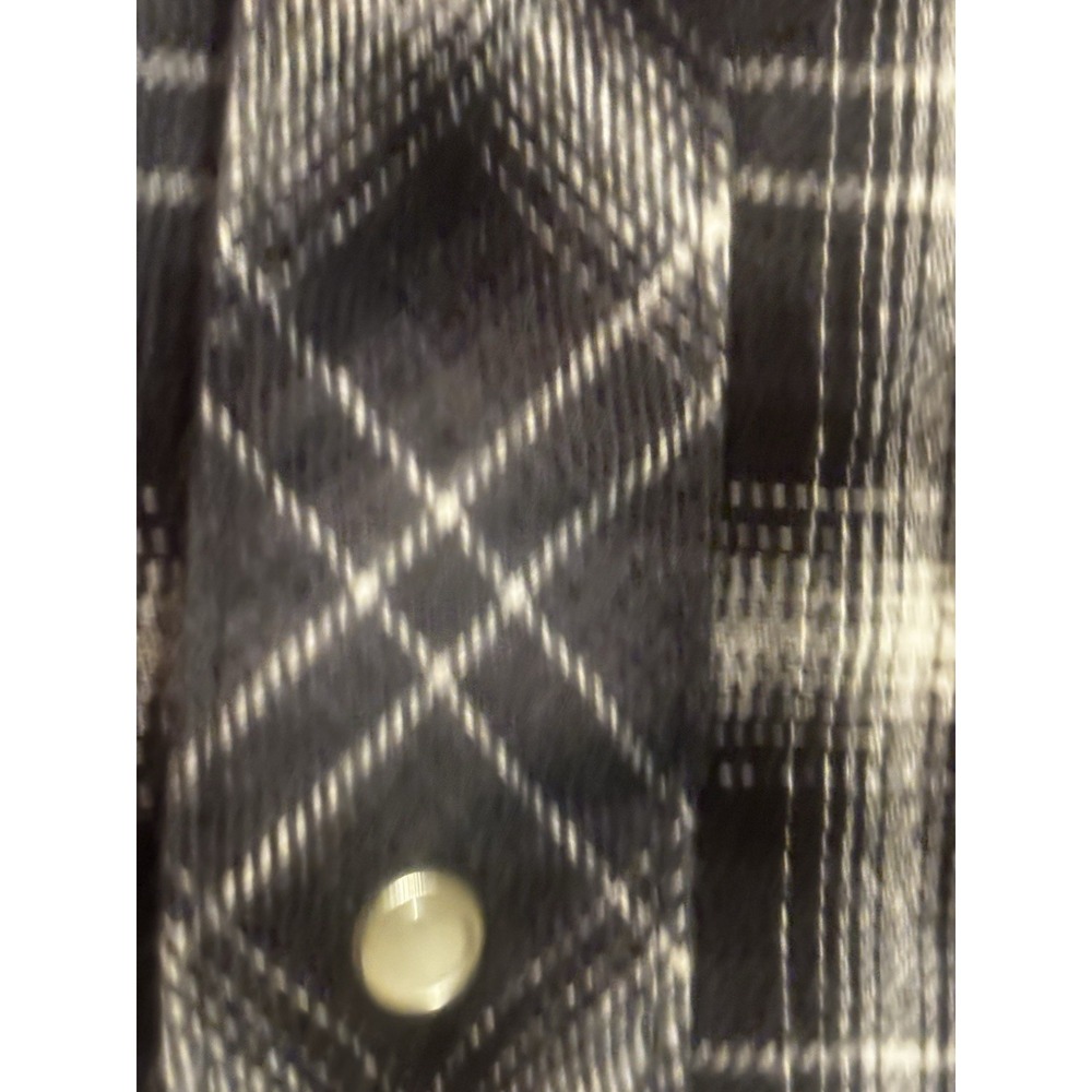 Wrangler Western Wrancher Pearl Snap Shirt Mens Med Plaid long sleeve Black Gray - Picture 3 of 11
